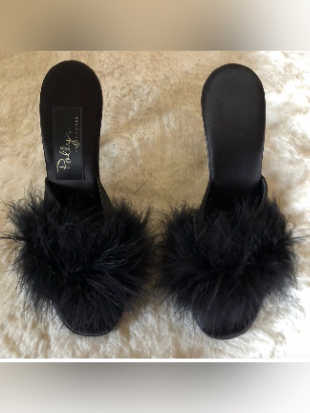 Polly California  Black Faux Fur Slide with heels